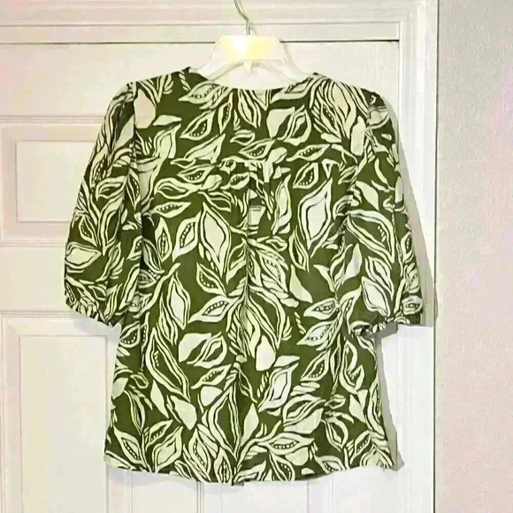 Panama Jack Womens Clasp Garden Beach Leaf Print Linen Rayon Blouse Size Large - Picture 2 of 7